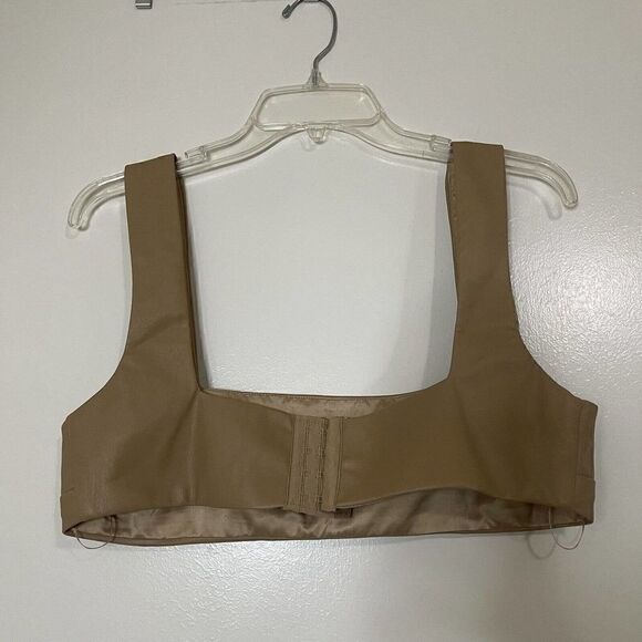 Meshki Mahla Faux Leather Square Neck Crop Bralette tank Camel brown size Large - Picture 6 of 6